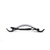 The Bells of Steel Arm Blaster is a black, curved plastic support with dual-end hooks and an adjustable strap, ideal for bicep curls or tricep pushdowns, shown on a white background.